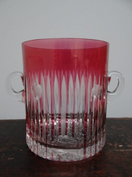 Crystal cranberry double cut ice bucket c.1950