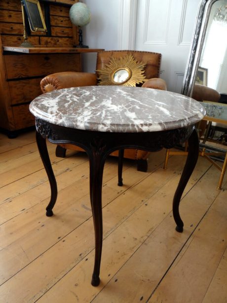 Round salon table Louis XV style with marble top c.1920