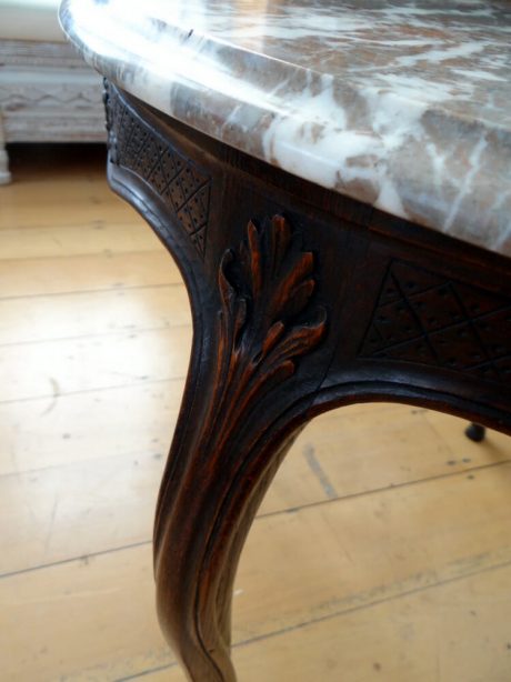 Round salon table Louis XV style with marble top c.1920