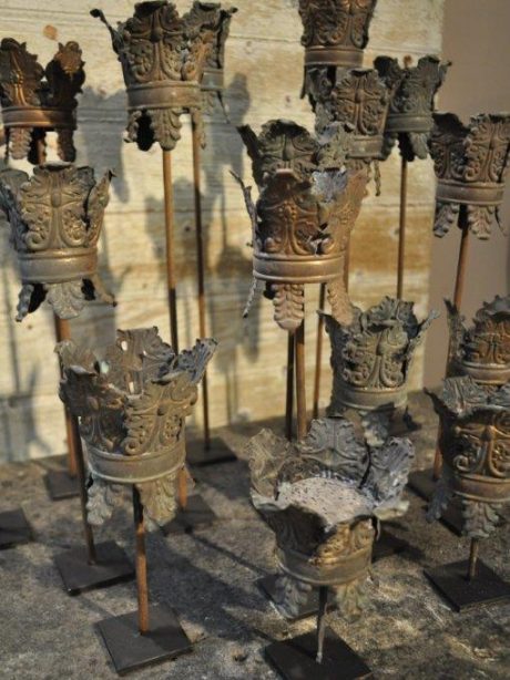 Collection of antique religious brass crowns