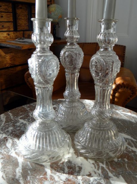 Antique French glass carafe candlesticks