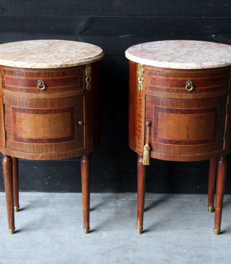 Pair of French oval LXVI mahogany nightstands c.1890