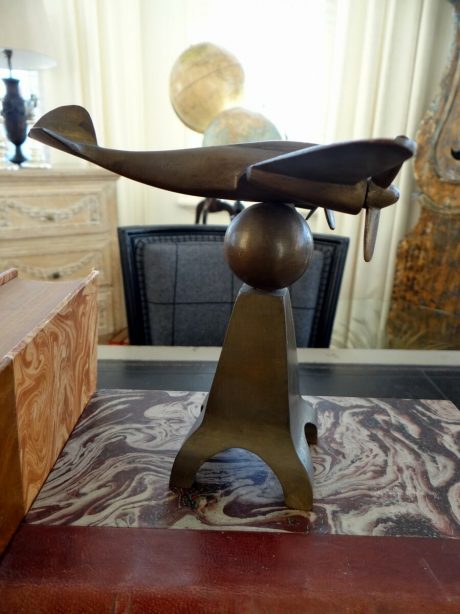 Art deco plane sculpture mounted on Eiffel base c.1930