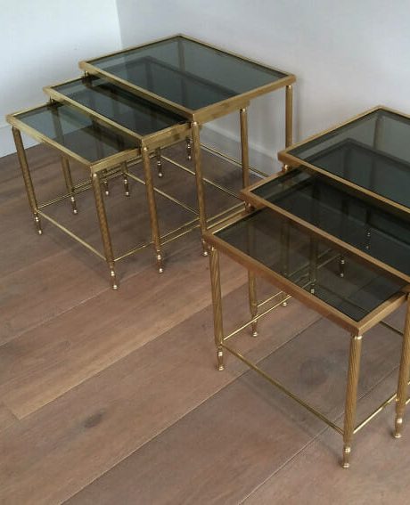 Rare pair of French brass nesting tables c.1960