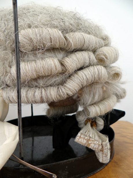 Antique English barristers wig, glasses and cravat