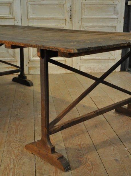 Industrial pine trestle table c.1900