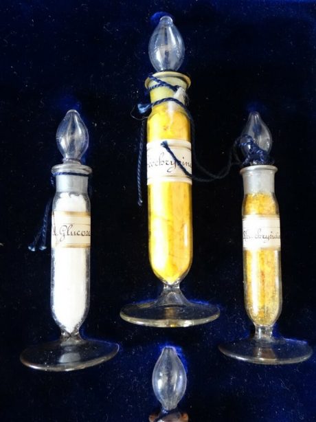 Display box of bottles of pharmaceutical products from 1900