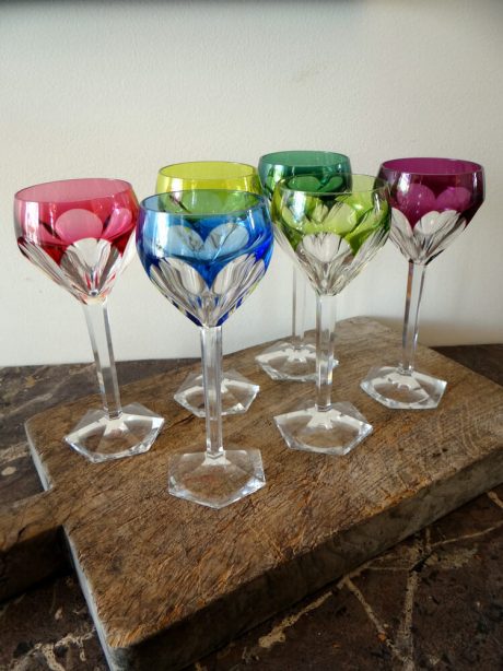 Set of six Val St Lambert wine glasses