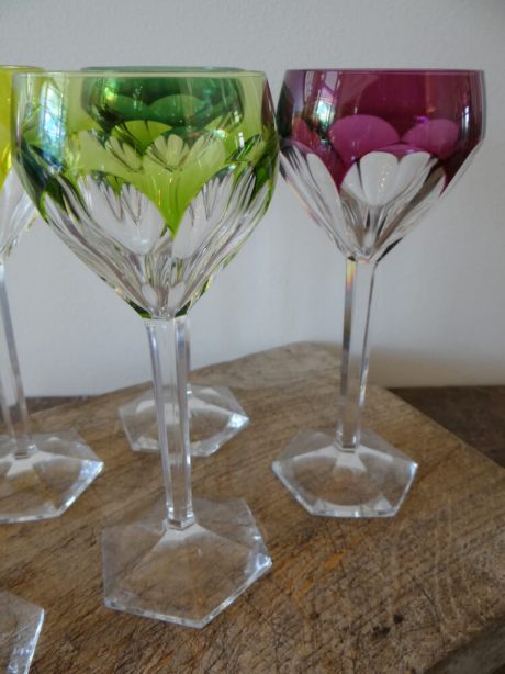 Set of six Val St Lambert wine glasses