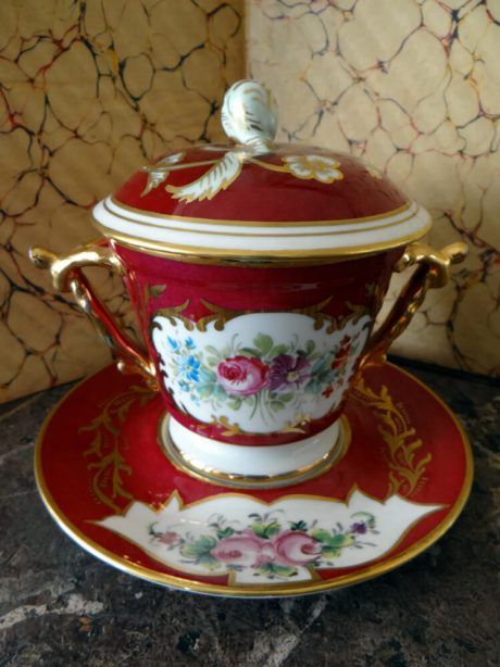 Antique Limoges porcelain Bouillon cup and saucer with lid