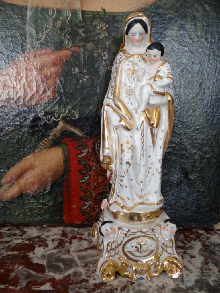 Virgin Mary statue in porcelain c.1870 with hand gilded accents