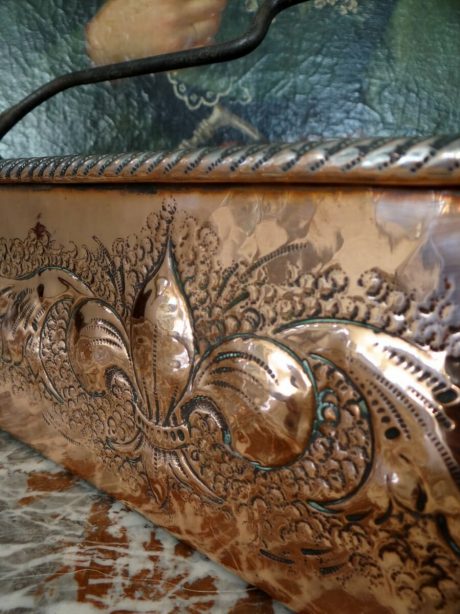 Antique French Copper Poissonniere with fleurs de Lys design