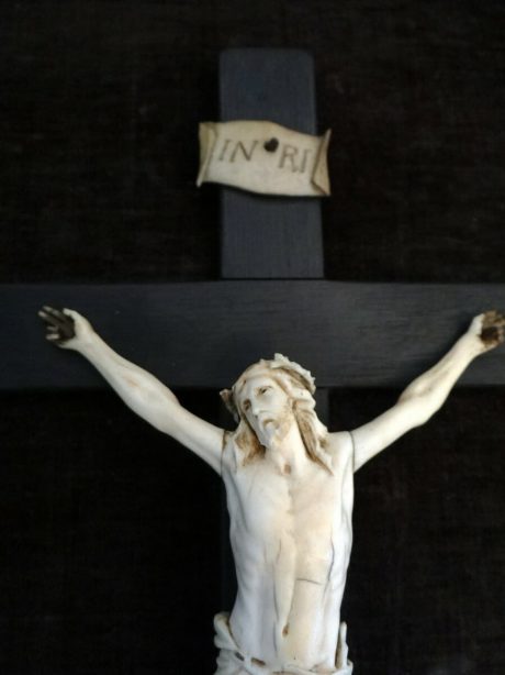 19th century framed crucifix with ivory Christ figure