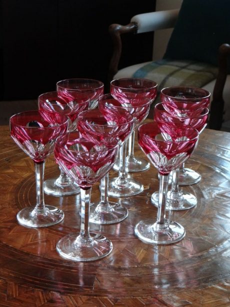 Set of ten Val St Lambert Nestor wine glasses