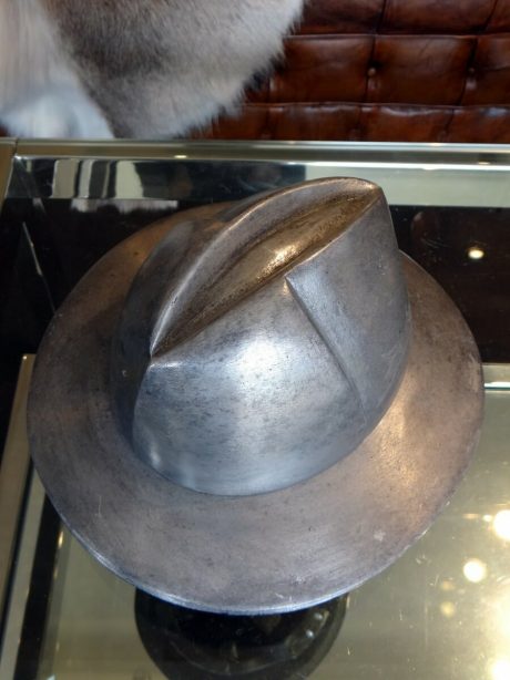 Vintage English cast aluminium Fedora millinery hat block