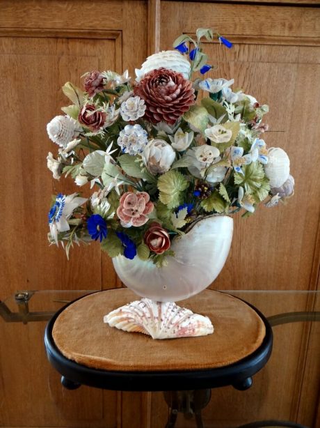 Victorian shell bouquet in a glass globe c.1900