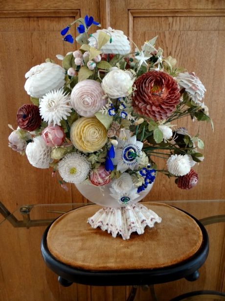 Victorian shell bouquet in a glass globe c.1900