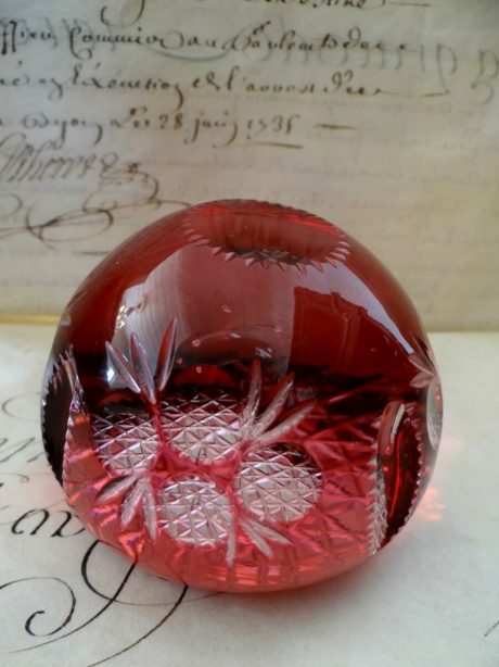 Cranberry VSL crystal paperweight c.1940