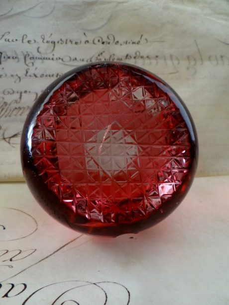 Cranberry VSL crystal paperweight c.1940