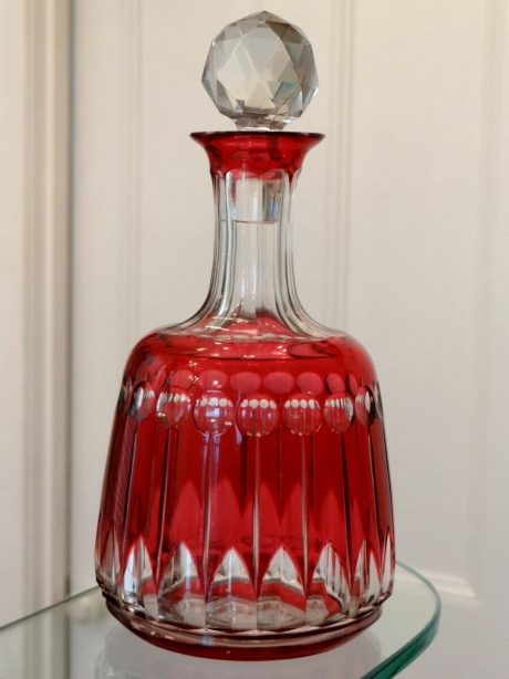 Val St Lambert cranberry crystal decanter c.1940