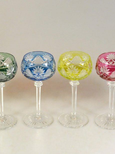 Set of six Val St Lambert crystal wine glasses c.1940