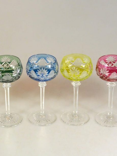 Set of six Val St Lambert crystal wine glasses c.1940