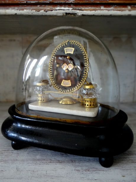 Petite globe with gilded calendar and inkwell c.1900