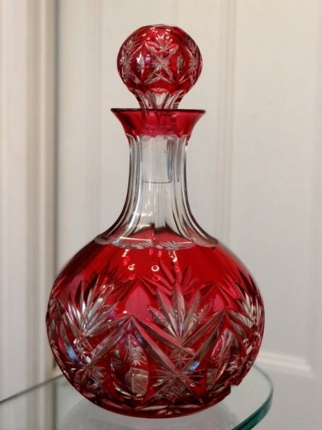 Val St Lambert cranberry crystal decanter c.1940