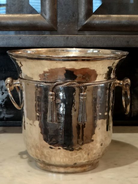 Silver plated champagne bucket c.1940's with bow detailing.