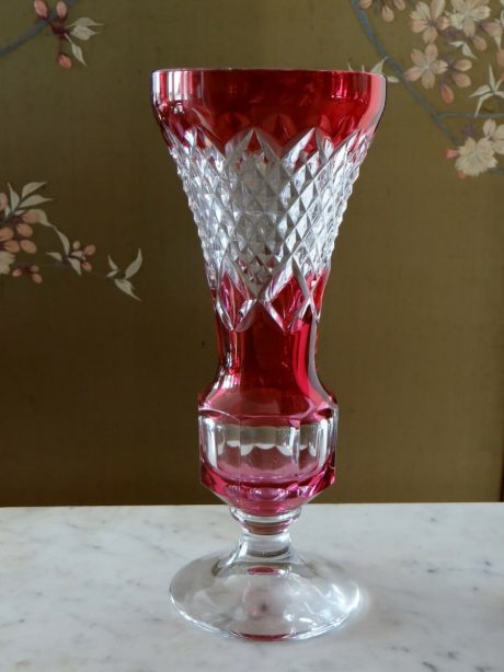 VSL cranberry crystal vase c.1910-1940