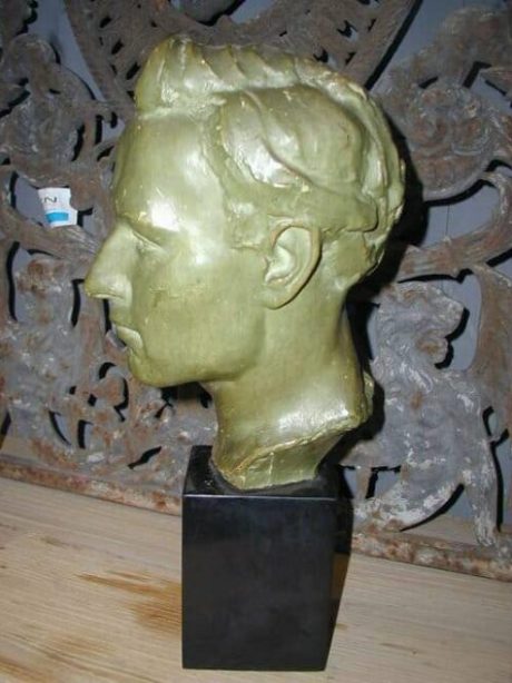 1930s Deco terracotta male head on marble base