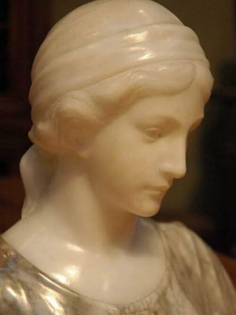 Signed Italian alabaster and marble bust by Guglelmo Pugi