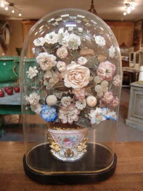 Napoleon III faux silk flowers in OLD PARIS gilded ceramic vase c.1860