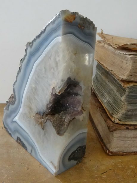 A pair of large blue, grey and purple crystallized agate Pierre Goedes bookends