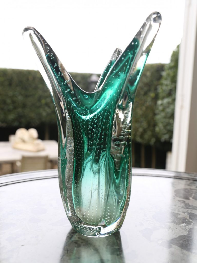 Green And Clear Vase By Belgian Crystal House Boussu European Antiques