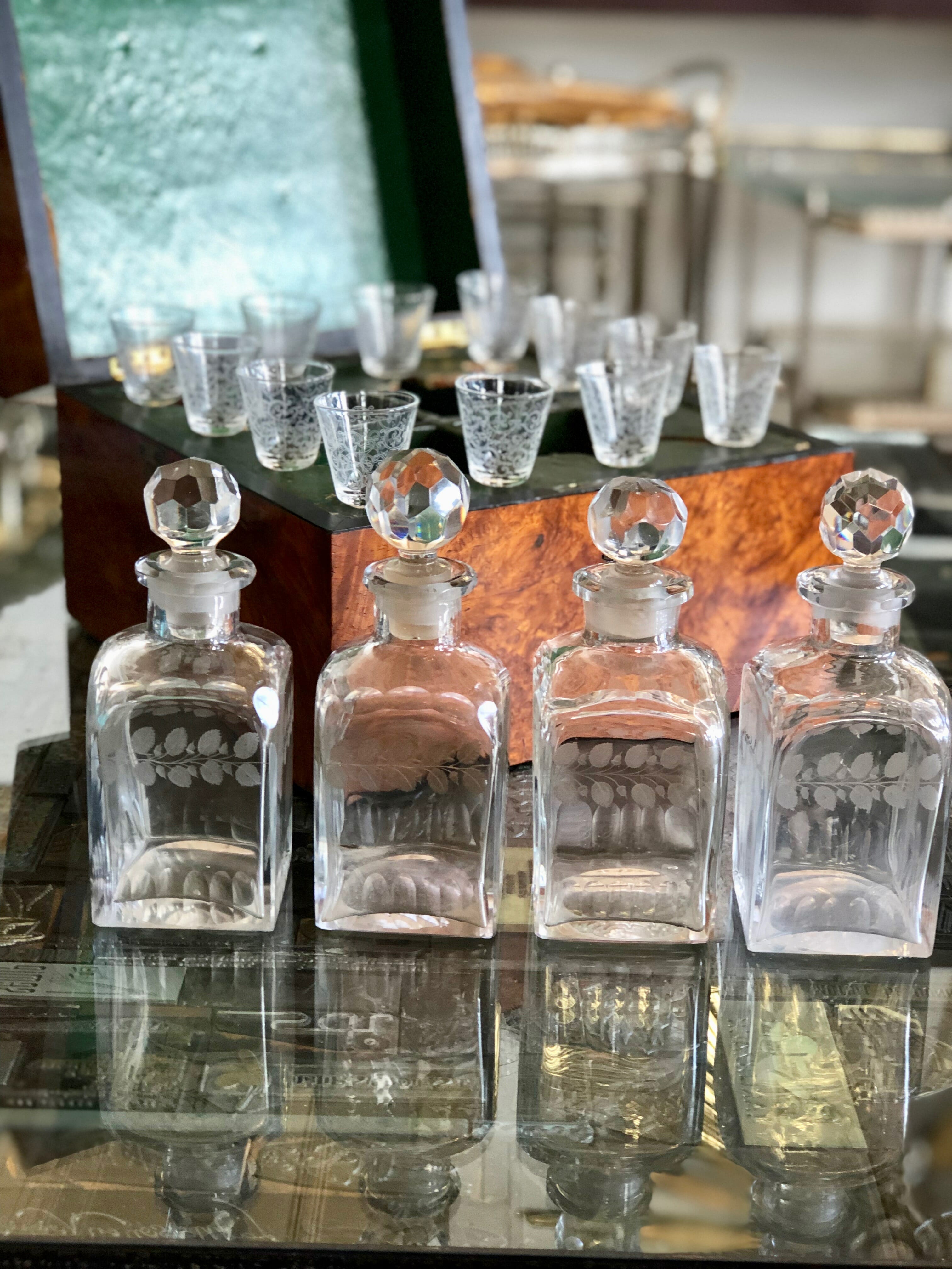 19th century boxed crystal liquer set - European Antiques