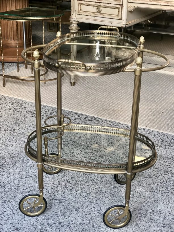 A French Mid Century Brass And Glass Drinks Trolley European Antiques