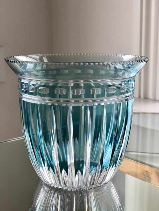 Val St Lambert Model “D” Vase In Thin Crystal Lined With Petrol Blue ...