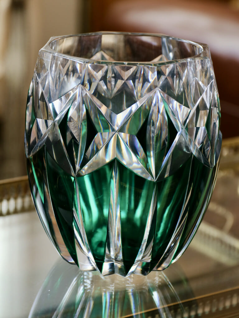 Art Deco style Val St Lambert emerald green vase - European Antiques