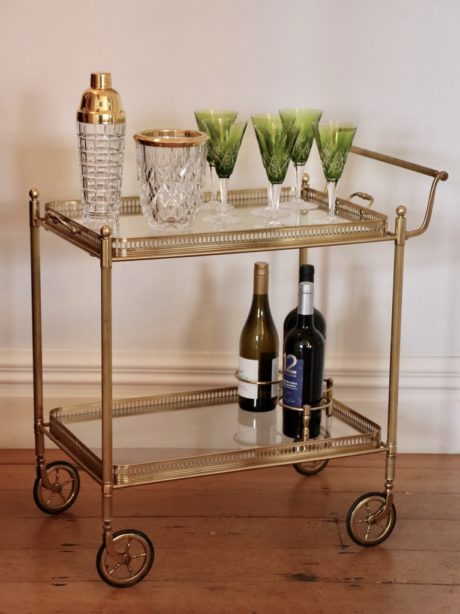 French mid century brass and glass drinks trolley