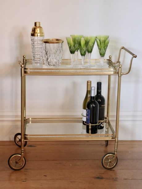 French mid century brass and glass drinks trolley