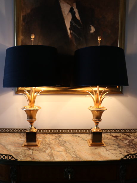 Pair of French Hollywood Regency wheat sheaf lamps