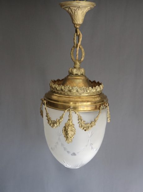 Val St Lambert Lantern in brass and satin cut glass