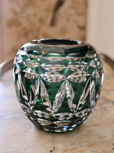 Val St Lambert emerald cut to clear crystal vase