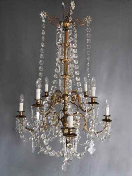 Late 19th century gilt Bronze and crystal chandelier