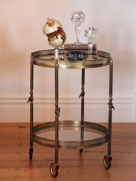 French Hollywood Regency brass bar trolley