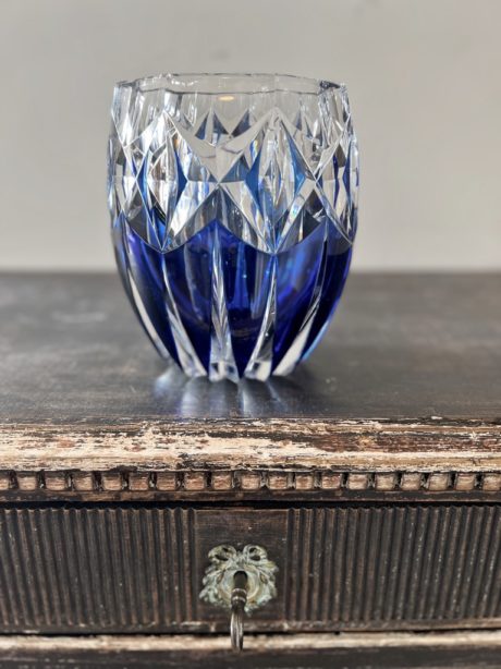 Val St Lambert blue crystal vase