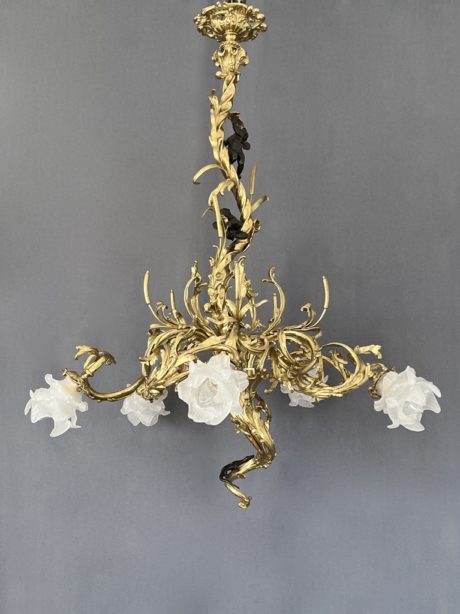 Antique gilt bronze chandelier in Louis XV style