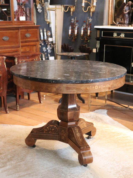 Antique Charles X pedestal table in inlaid rosewood