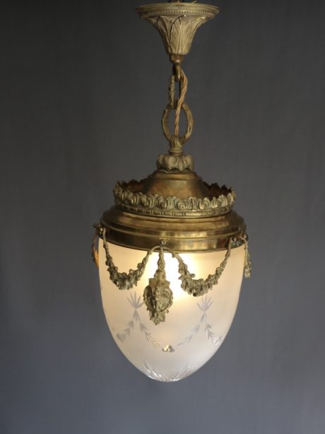 Val St Lambert Lantern in brass and satin cut glass